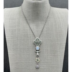 Pilgrim Necklace Silver Tone Girl Pendant Enamel Crystal Flower Y Drop Long